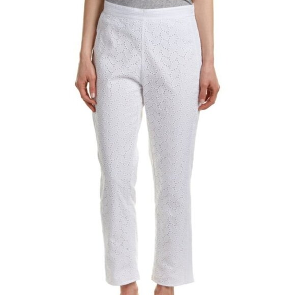 Calypso St. Barth Songshu White Cotton Eyelet  Embroidery Ankle Crop Pants S - Picture 1 of 13